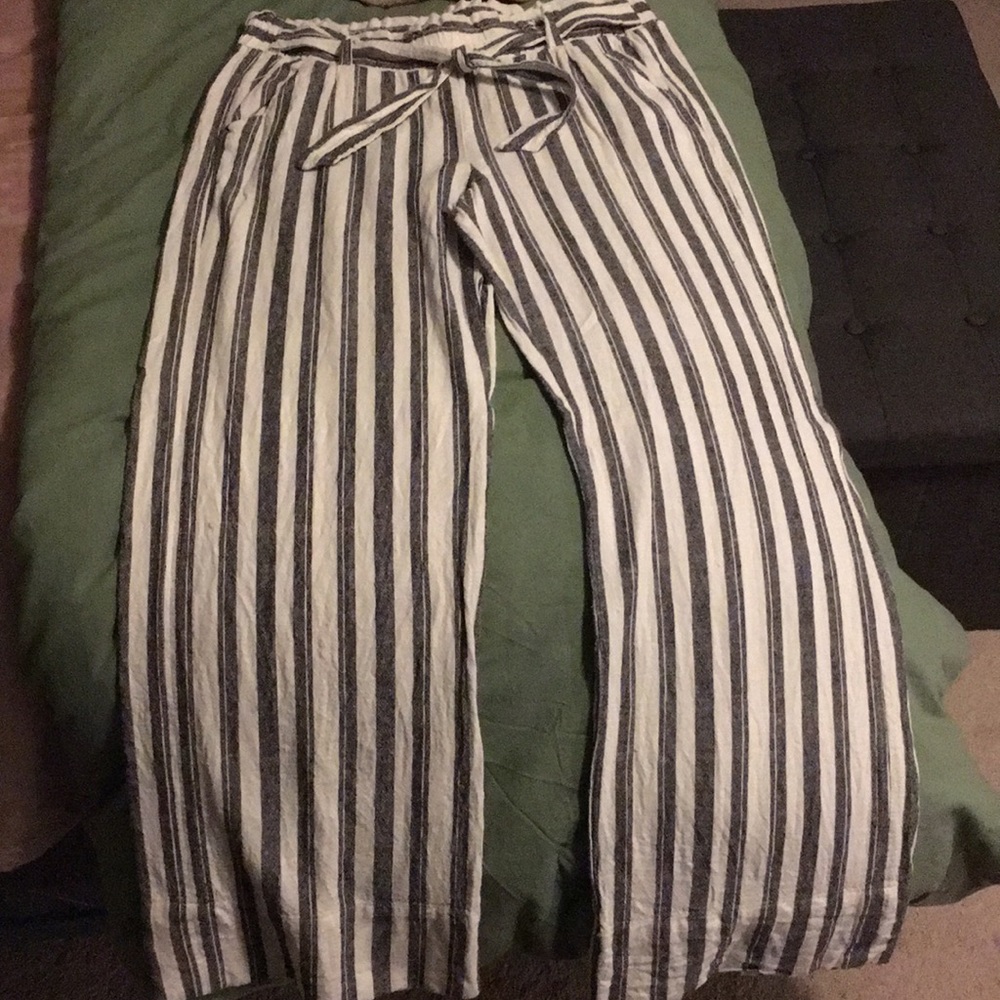White with grey stripes linen pants